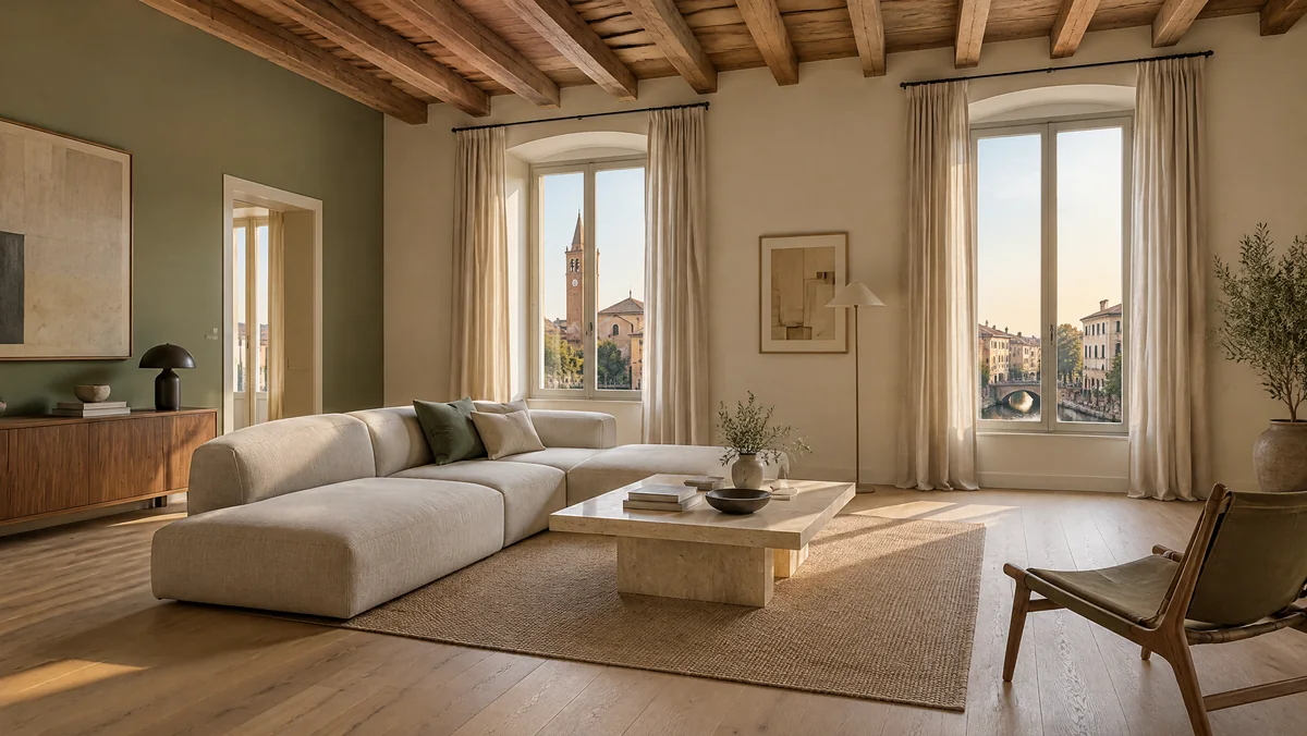 Soggiorno con scala interna moderna